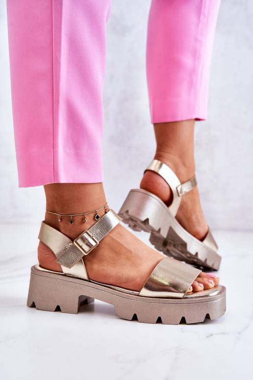 Leather Sandals On Heel Gold Sovie Leather Sandals On Heel Gold Sovie