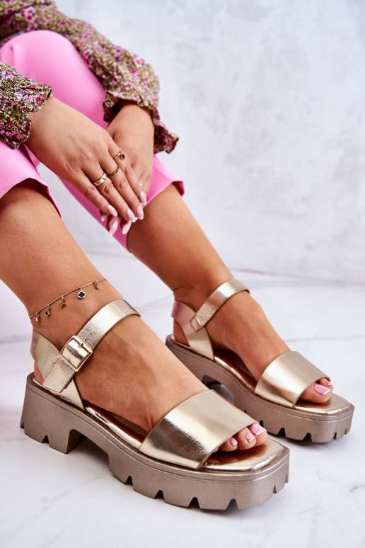 Leather Sandals On Heel Gold Sovie Leather Sandals On Heel Gold Sovie