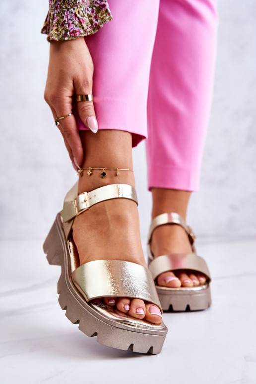 Leather Sandals On Heel Gold Sovie