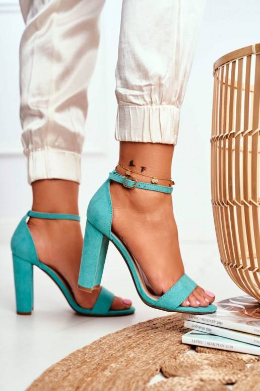 Women s Sandals On High Heel Suede Green Anastasie
