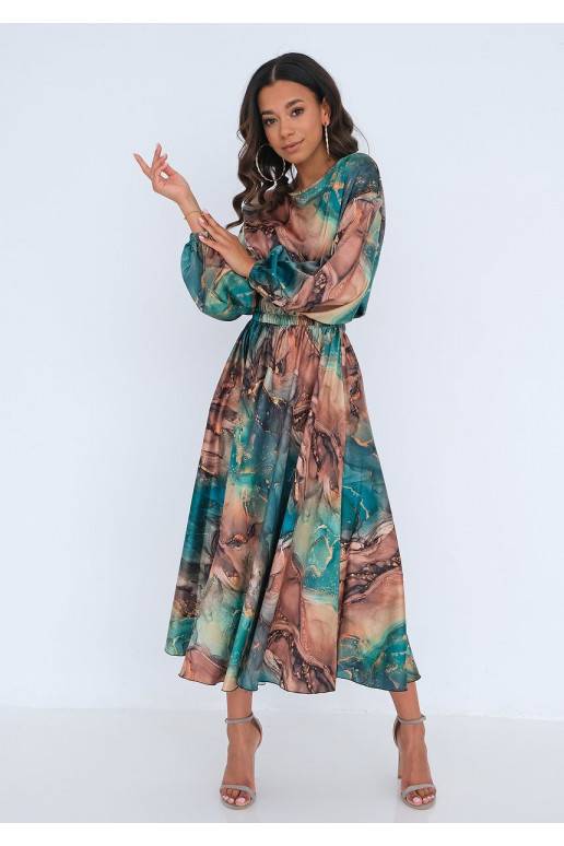 Elvire - midi satin dress green marble