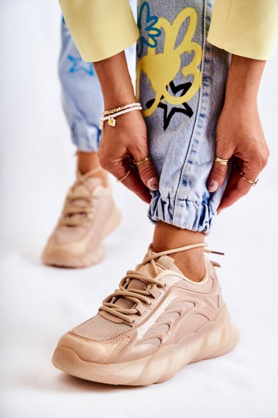 Fashionable Women's Sport Shoes Sneakers Beige Sollero
