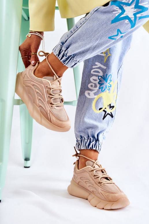 Fashionable Women's Sport Shoes Sneakers Beige Sollero