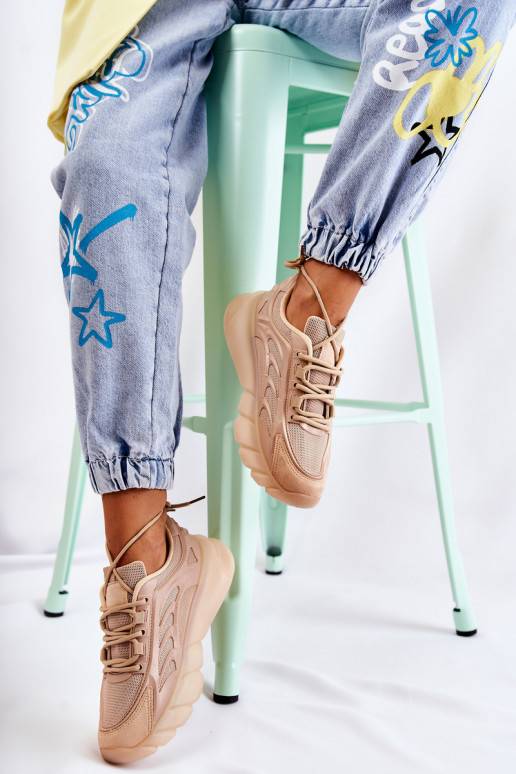 Fashionable Women's Sport Shoes Sneakers Beige Sollero