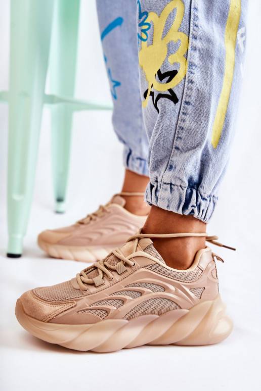Fashionable Women's Sport Shoes Sneakers Beige Sollero