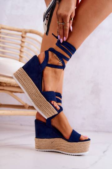 Light, tied sandals on a wedge heel Navy Marriett 2