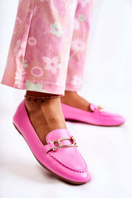 Leather Loafers With Decoration Pink Millario 