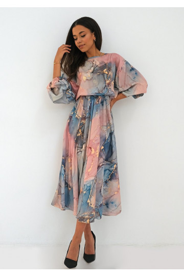 Midi satin dress Pink Marble 2