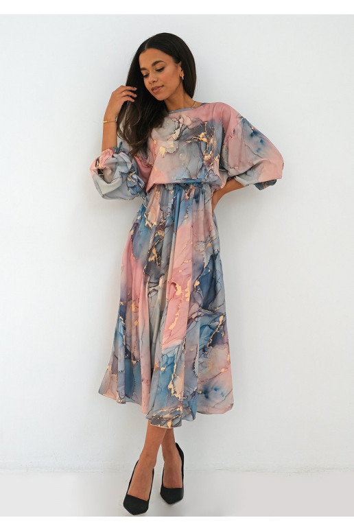 Midi satin dress Pink Marble