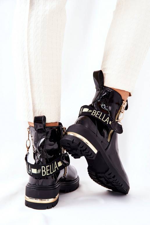 Classic Lacquered Boots With Strap Black Lorie Classic Lacquered Boots With Strap Black Lorie