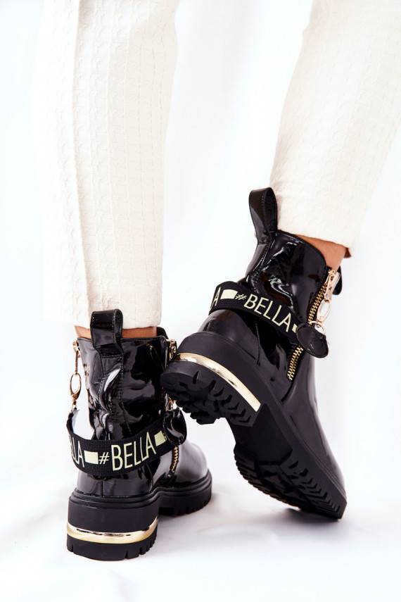 Classic Lacquered Boots With Strap Black Lorie