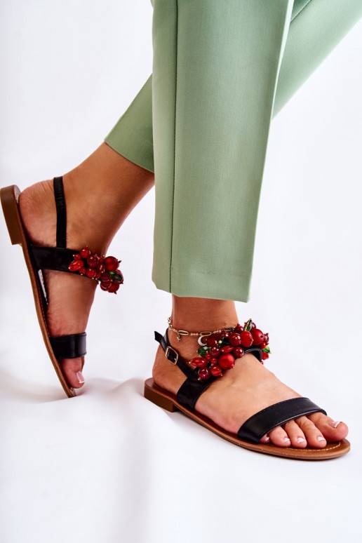 Fashionable Sandals With Beads Black Hally 