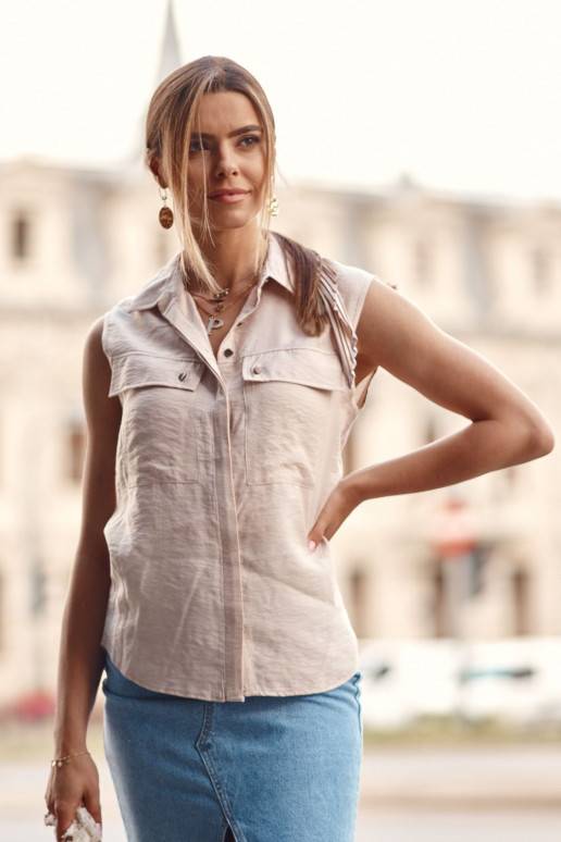 Summer T-shirts with extended back beige MP26717