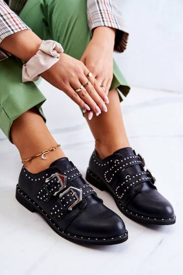 Women's Leather Brogues With Buckles Lu Boo Black 2