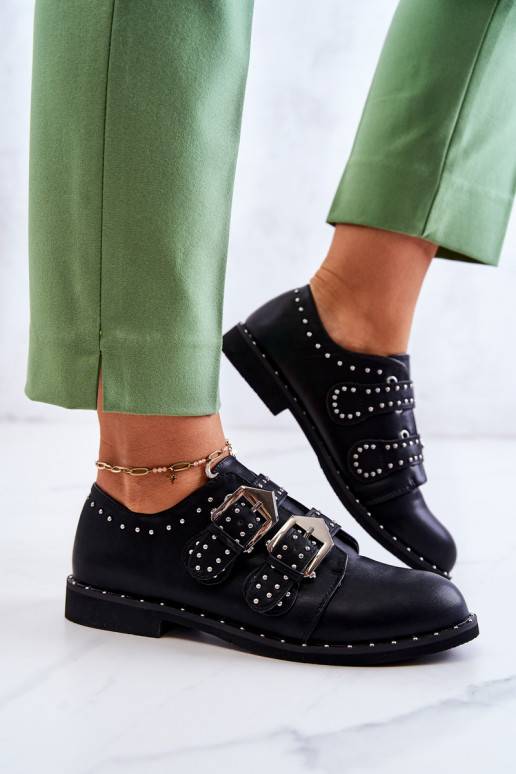 Women's Leather Brogues With Buckles Lu Boo Black Women's Leather Brogues With Buckles Lu Boo Black