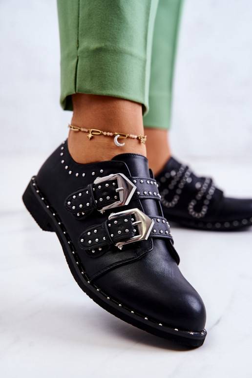 Women's Leather Brogues With Buckles Lu Boo Black Women's Leather Brogues With Buckles Lu Boo Black