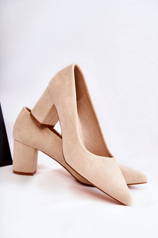 Classic Suede Pumps On A Heel Beige Lency