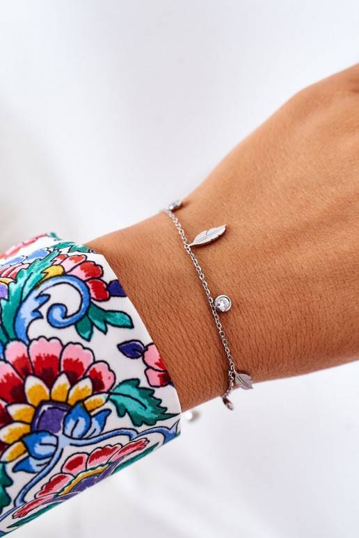 Bracelet With Feathers And Cubic Zirconia Silver