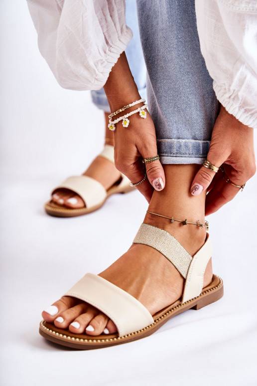 Women's Classic Sandals On A Flat Heel Beige Catis Women's Classic Sandals On A Flat Heel Beige Catis