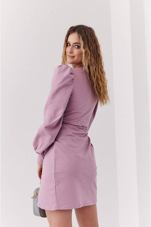 Dress in a twisted pattern blown sleeves cappuccino color