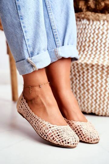 Lu Boo Women's Ballerinas Beige Openwork Braided Carry 2