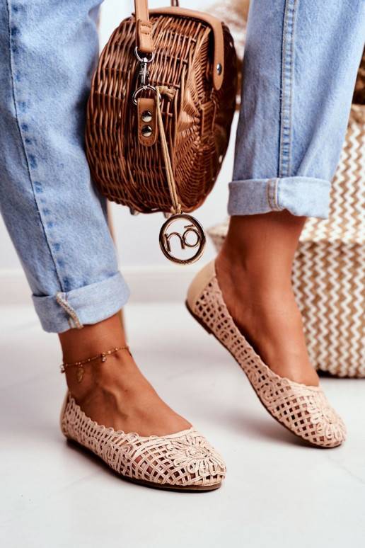 Lu Boo Women's Ballerinas Beige Openwork Braided Carry Lu Boo Women's Ballerinas Beige Openwork Braided Carry