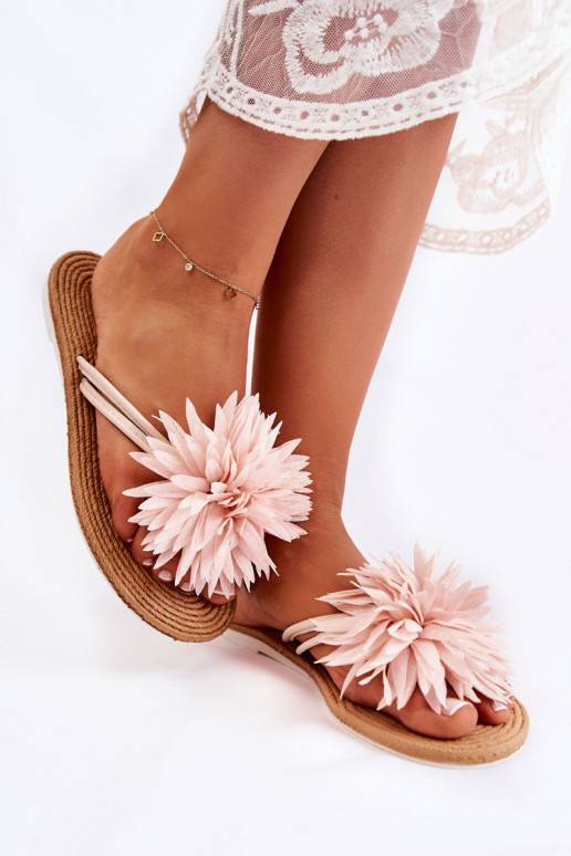 Women's Flip-flops With Fabric Ornament Light Pink Eviana