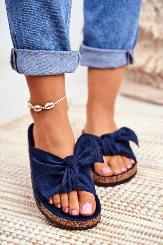 Women's Navy Blue Flip-flops Bows Wendy