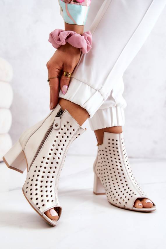 Leather Openwork Boots Maciejka 05420-04 Beige