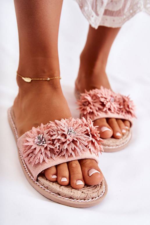 Women's Slippers With Material Flowers Pink Susana