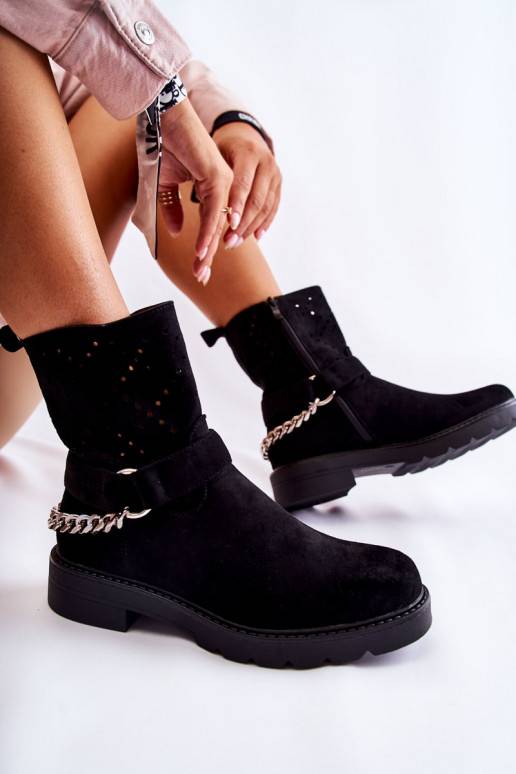 Openwork Booties With A Zipper With A Chain Black Chantelle 