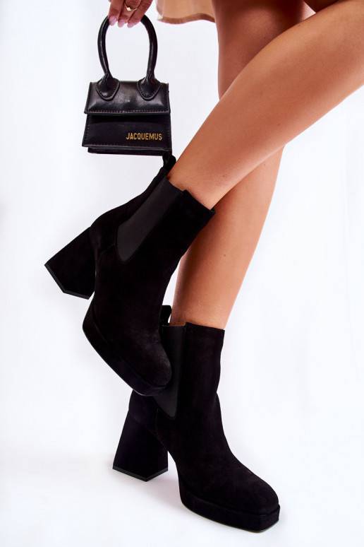 Suede Boots On Massive Heel Laura Messi 2519 Black