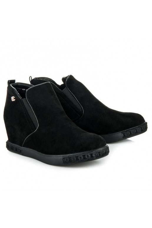 Suede Black Slip On Shoes With Hidden...