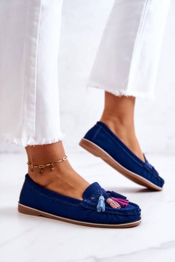 Women's Suede Loafers With Fringes Navy Laressa 2