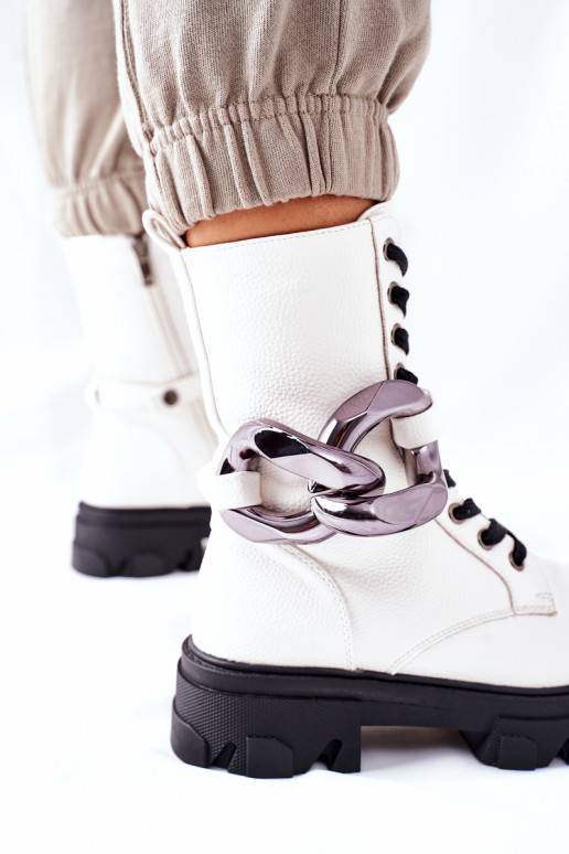 S.Barski Women's Biker Boots White Jensen