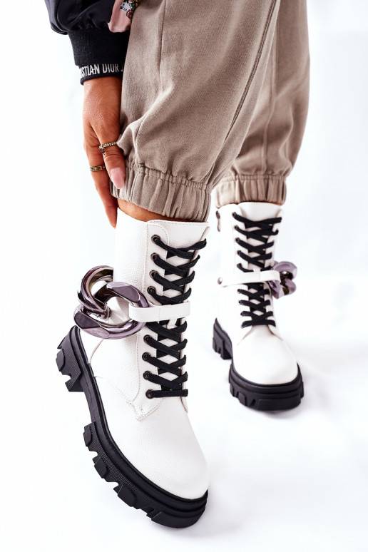 S.Barski Women's Biker Boots White Jensen