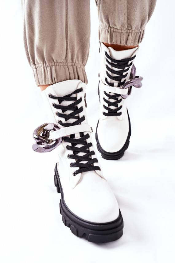 S.Barski Women's Biker Boots White Jensen