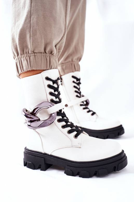 S.Barski Women's Biker Boots White Jensen