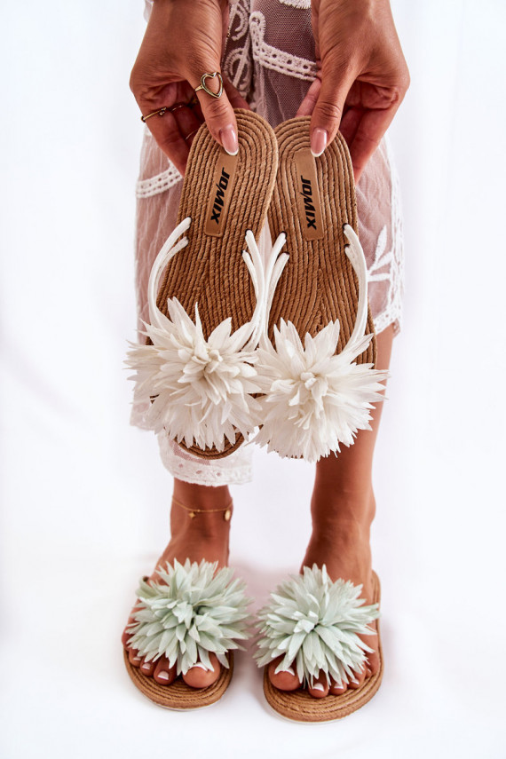 Women's Flip-flops With Fabric Ornament White Eviana