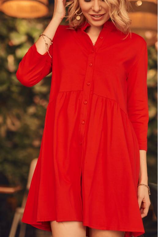 The dress with buttons in red color