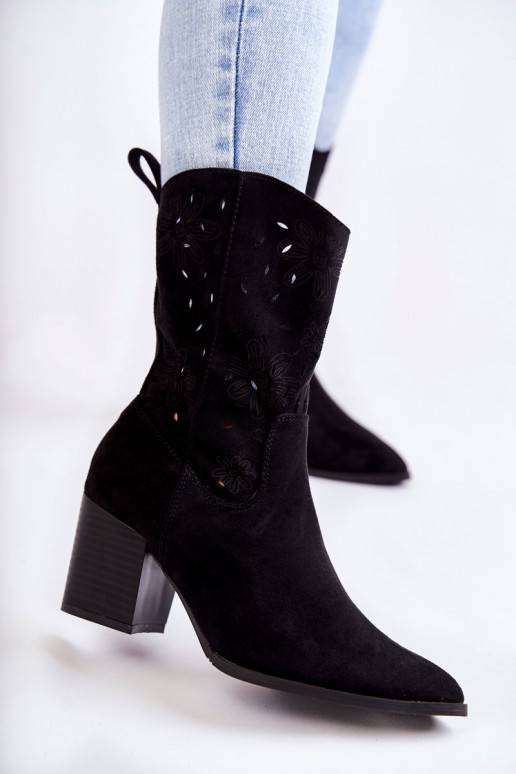 Women's Suede Boots With Cowboy Boots Black Ariane 