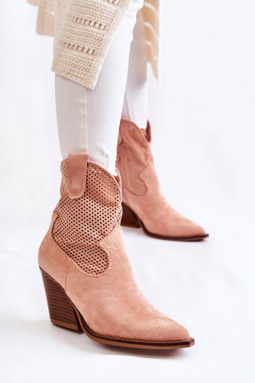 Women's Suede Openwork Boots Cowboy Pink Eleonore
