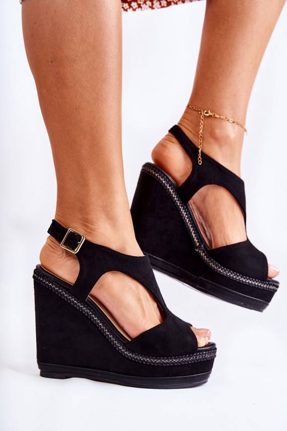 Classic Suede Wedge Sandals Black Lysette