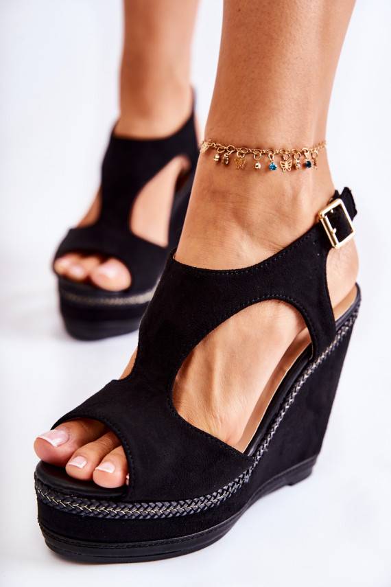 Classic Suede Wedge Sandals Black Lysette