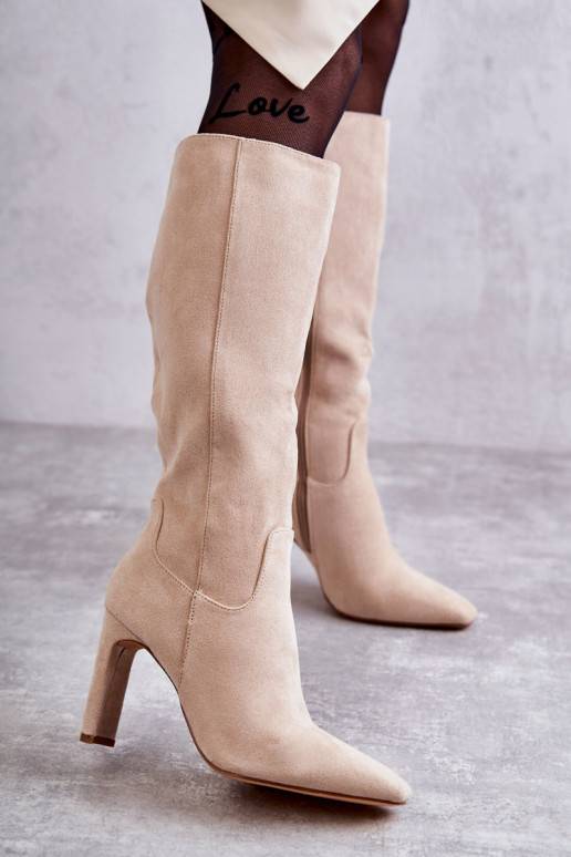 Women's Knee-High Boots Eco-Suede Beige Truly Love