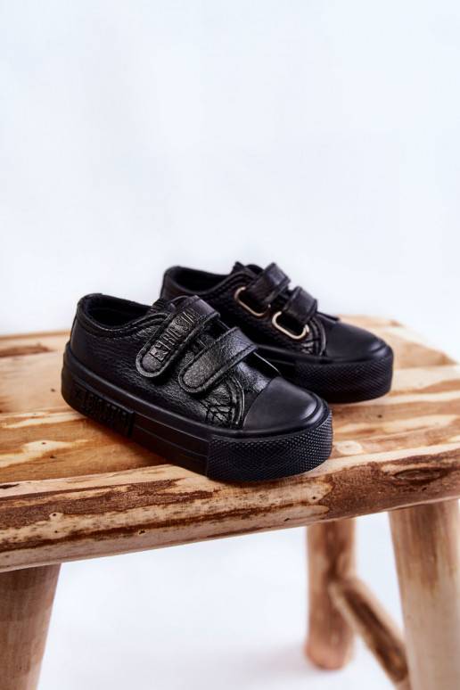 Children's Leather Sneakers With Velcro BIG STAR KK374090 Black