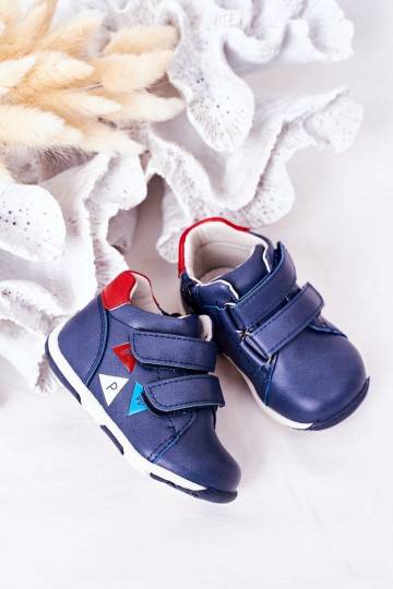 Children's Leather Shoes With Velcro Navy Blue Milo 2