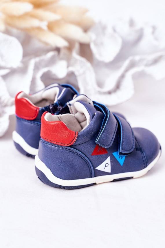 Children's Leather Shoes With Velcro Navy Blue Milo
