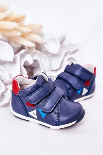 Children's Leather Shoes With Velcro Navy Blue Milo