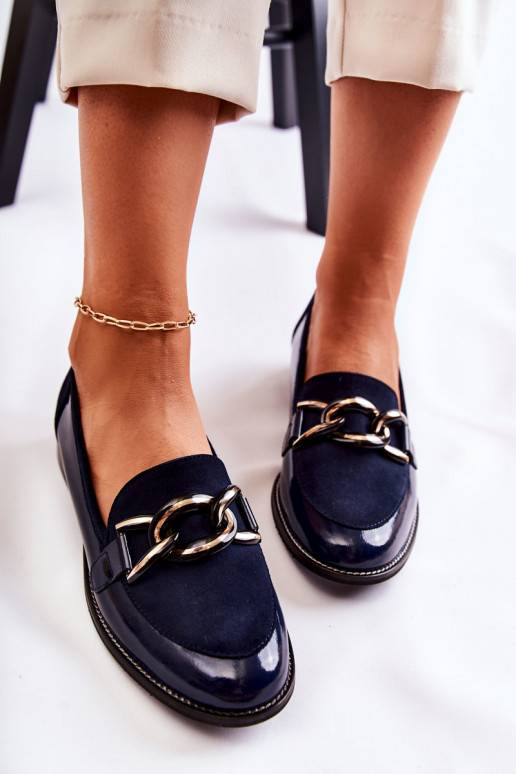 Classic Moccasins With Chain Laura Messi 2531 Navy Classic Moccasins With Chain Laura Messi 2531 Navy